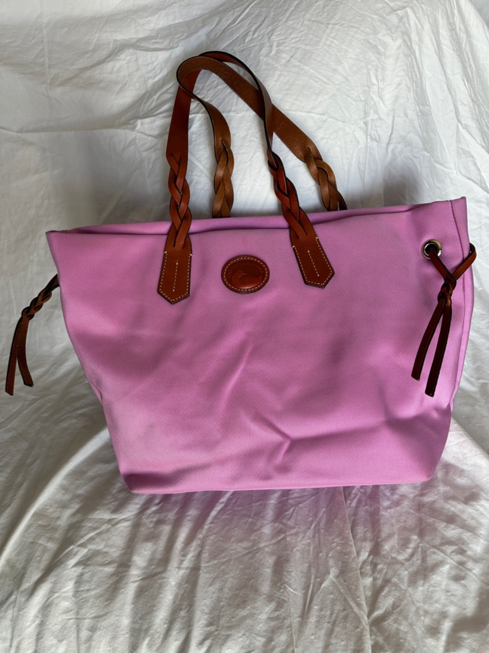 Dooney & Bourke Pink Tote with Brown Braided Leather Handles